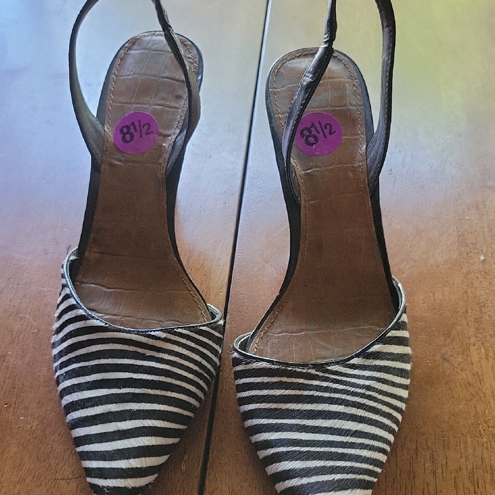 Sam Edelman Cow Hide Black and White Striped Women's Slingback Shoes